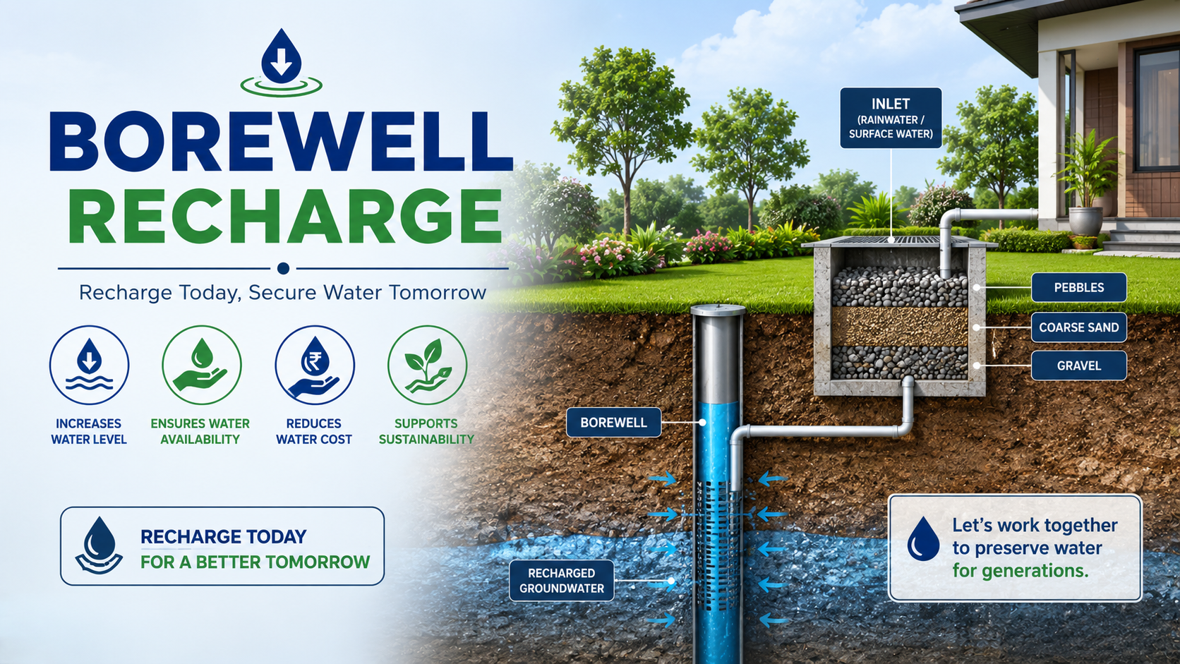 Borewell recharge structure diagram for groundwater recharge in Nagpur